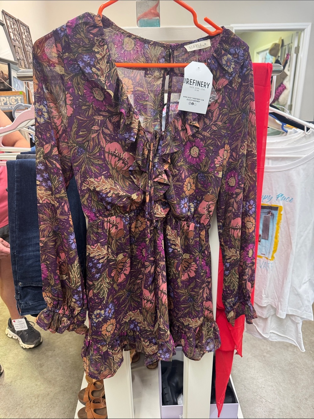 ILLA ILLA Floral Ruffle Long-Sleeve Romper - Purple Multi
